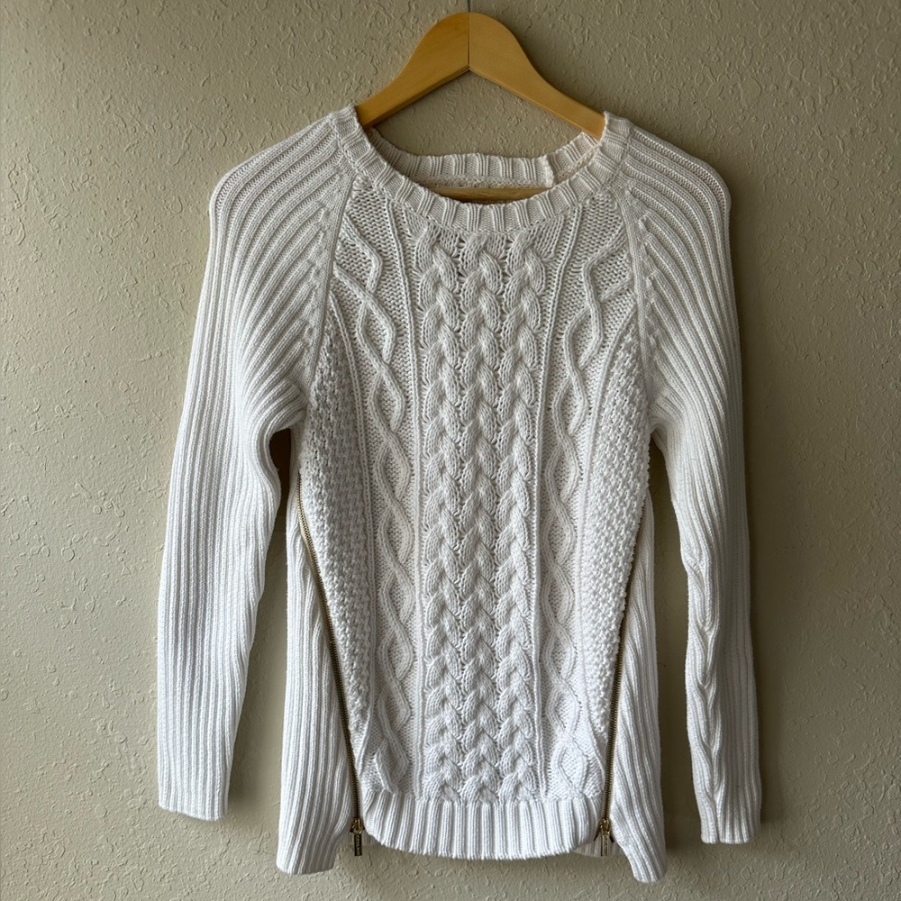 MICHAEL Michael Kors White Crew Neck Cable Knit Sweater